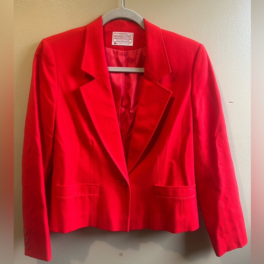 Vintage Pendleton Bright Red Women XS Blazer virgin wool business tailored smart